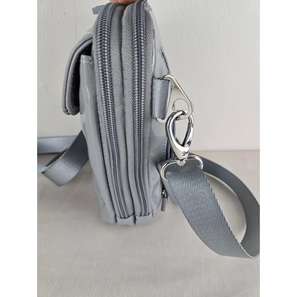 IHKWIP Grey Patent‎ Crossbody Phone Bag Small Messenger Travel Tech Organizer